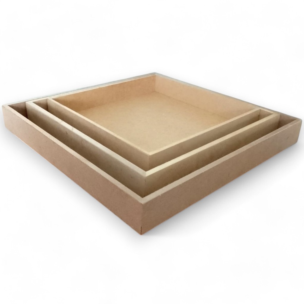 Kit Trio De Bandeja Ou Quadro Quadrado Em Mdf Cru (3 Peças)