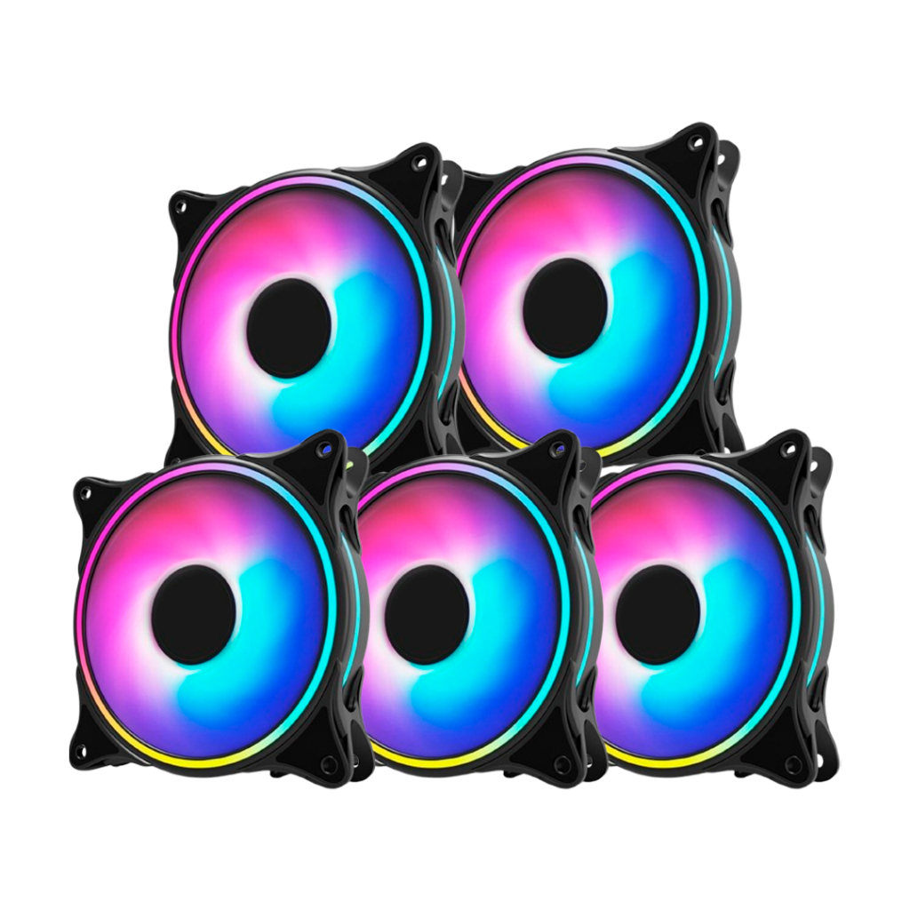 KIT 5 Ventoinhas WIND RGB Rainbow 120MM Preto