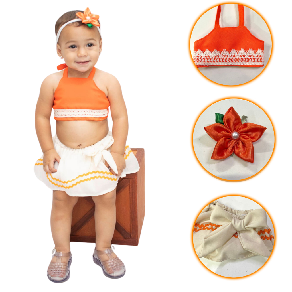Fantasia Princesa heroína das ondas + Acessório flor  Baby mesversário em Oferta na Shopee