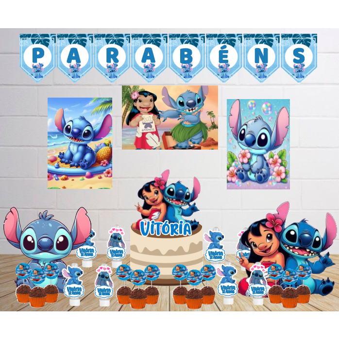 Kit Personalizado Festa Infantil Lilo e Stitch Decoração Aniversário Mesversário Só Um Bolinho Lembrancinhas