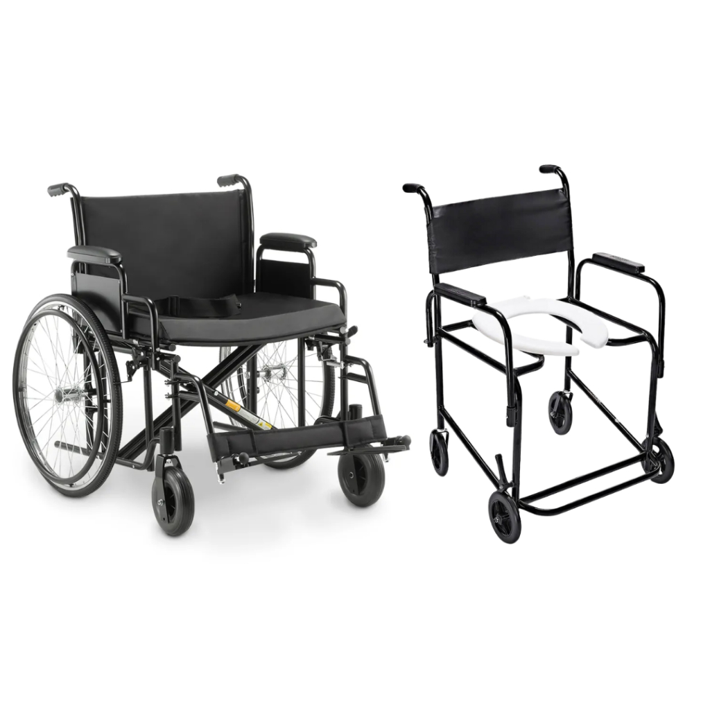 Cadeira de Rodas D500 Até 180kg  e Cadeira de Banho Flex Obeso