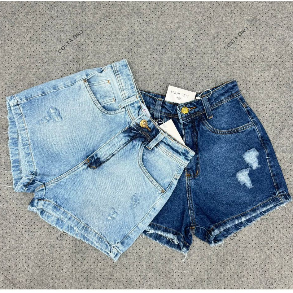 SHORT JEANS MOM FEMININA CINTURA ALTA MODA em Oferta na Shopee