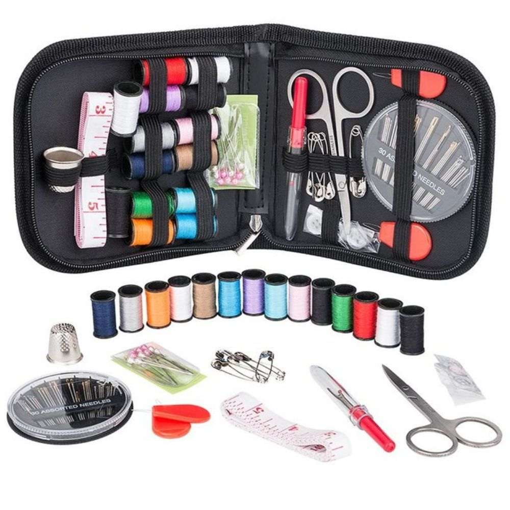 Kit Costura Viagem Acessórios Agulhas Linha Tesoura Bolsa c/ Zíper Completo