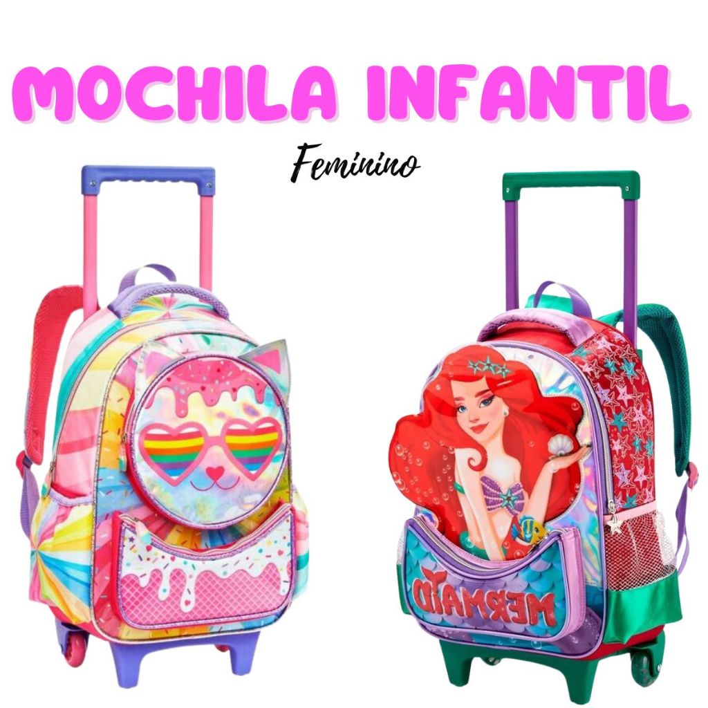 Mochila Grande Rodinhas Bolsa Feminina Escolar Infantil Estampas 3D em Oferta na Shopee