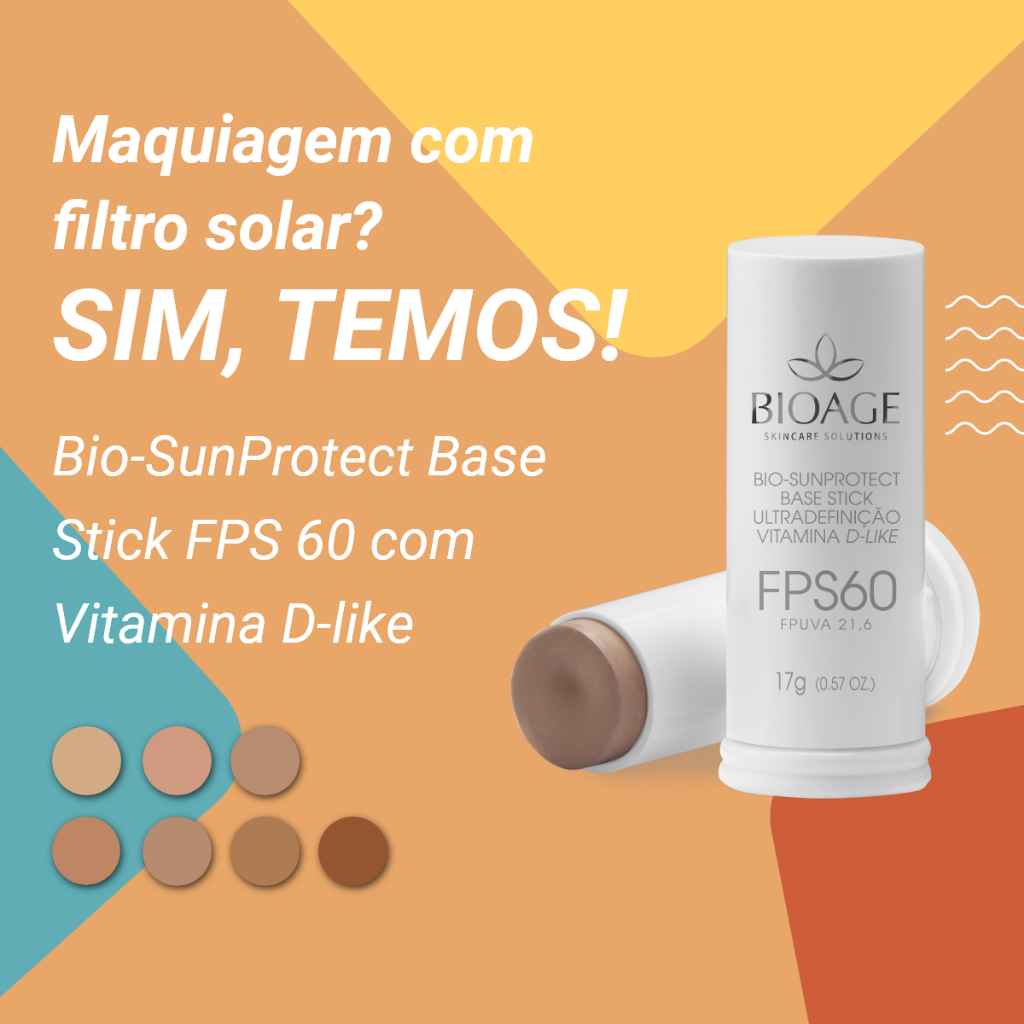 Protetor Solar Facial em Base Stick FPS 60 com Vitamina D-like Bege 17g - Bioage