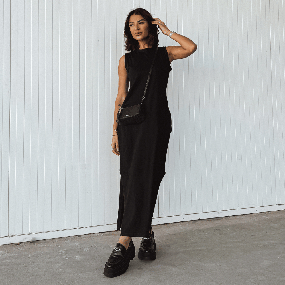 Vestido Cavado Liso Longo Com Bolso 100% Algodão em Oferta na Shopee