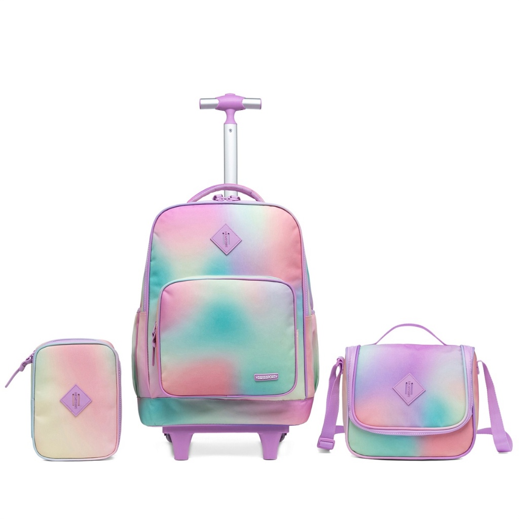 Imagem Kit Mochila Rodinha Estojo Lancheira Térmica Juvenil Resistente Espaçosa