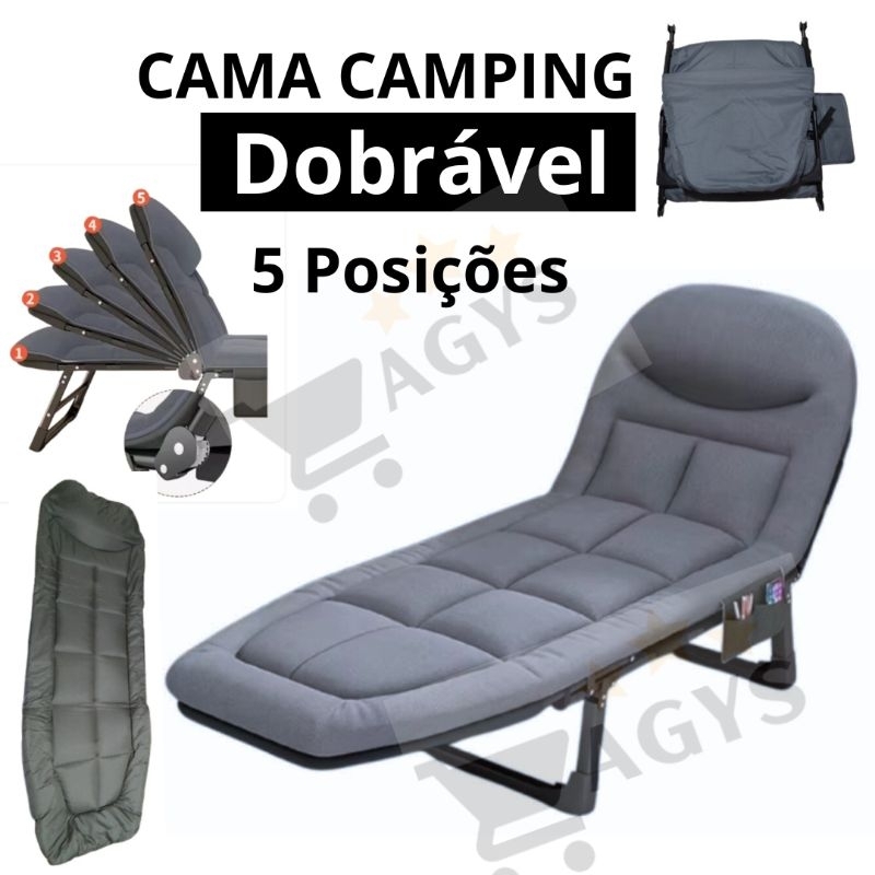 Cama Dobrável Camping Portátil Reclinável em Oferta na Shopee