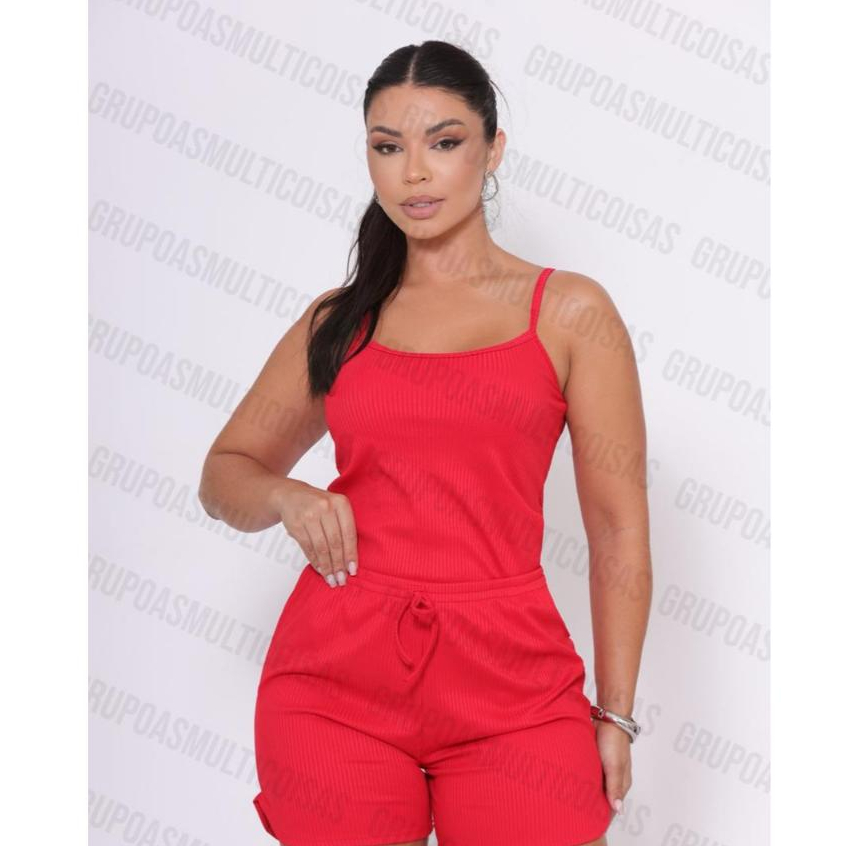Conjunto feminino canelado regatinha + shortinho verão praia tendência extremamente confortável