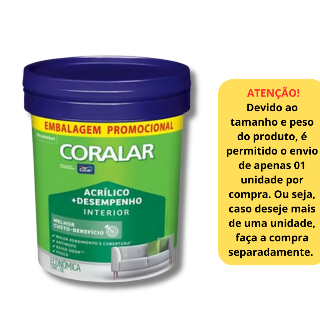 Tinta PVA Acrílica Interna Coralar Baranco Fosco 20 Litros Balde - Coral