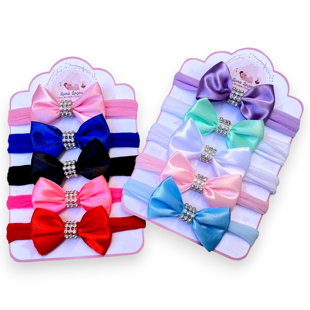Kit 10 Mini laços de bebê Lacinhos de Bebê Cetim laços de cabelo infantil Faixinha Tiarinha Rn