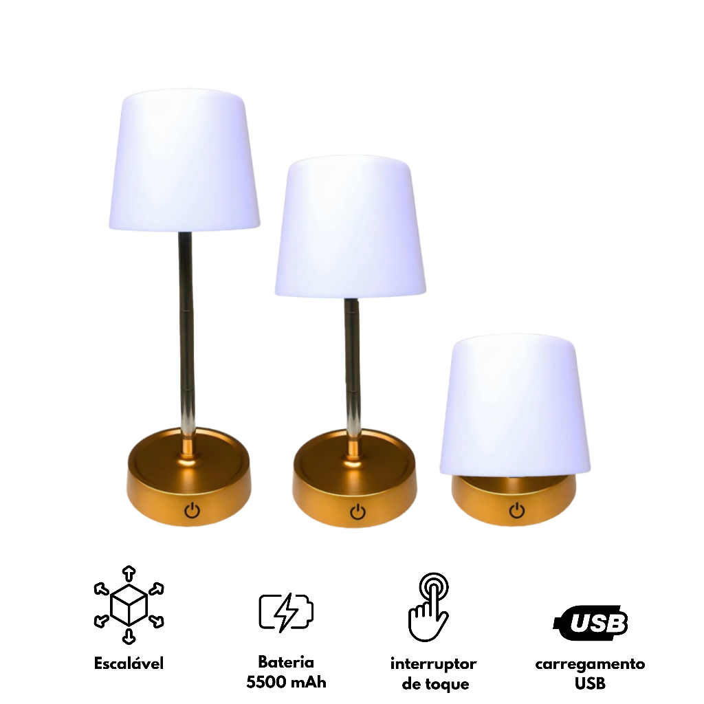 Abajur Recarregável Telescópico Touch Luminária Retrátil Em Aço Luz Led Branco Quente Ajustável USB em Oferta na Shopee