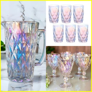 Conjunto Jarra + 6 Taças/ copos Água  Rainbow Holográfico