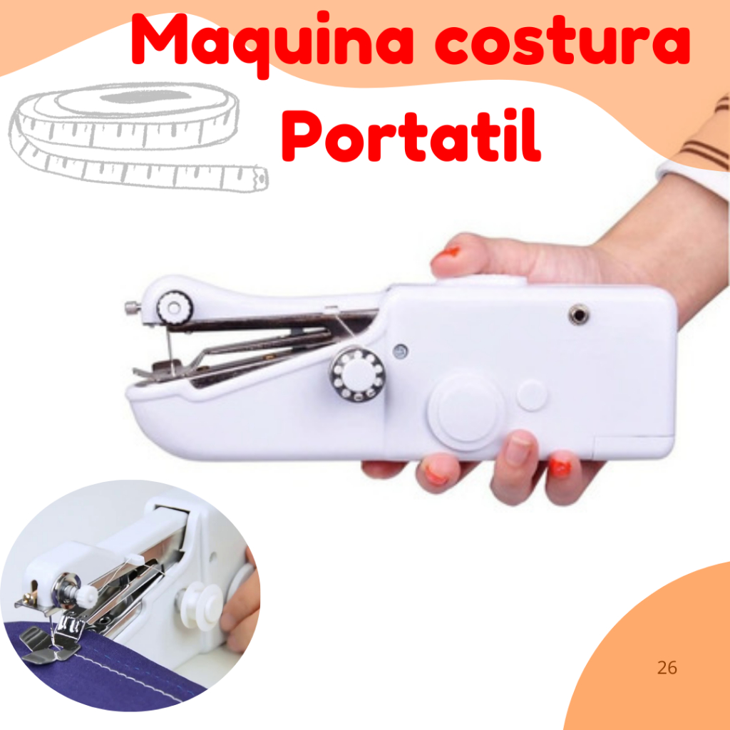 Mini Maquina de Costura Portátil a Pilha Couro Lã Jeans Manual de Mão