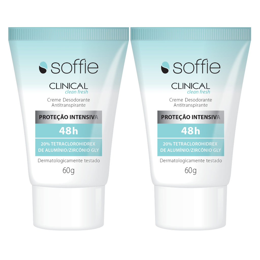 Kit com 2 Desodorantes Antitranspirantes - Soffie CLINICAL Clean Fresh 48h
