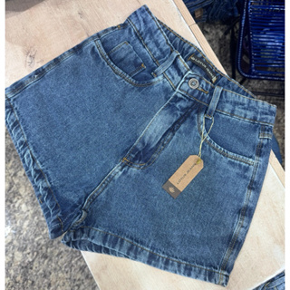 short jeans cintura alta marmorizado 100% algodão em Oferta na Shopee