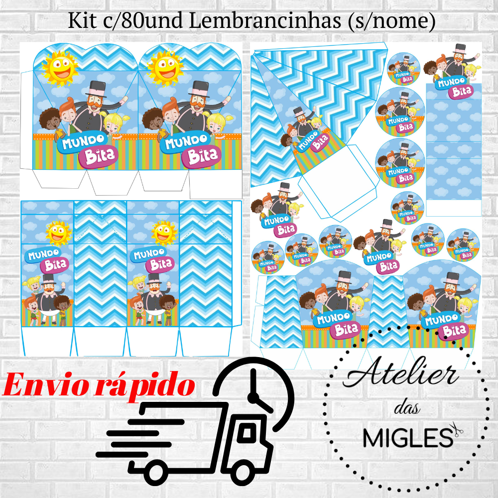 Kit c/80und lembrancinhas TEMA MUNDO BITA ROSA/AZUL (sem nome) - Envio imediato em Oferta na Shopee