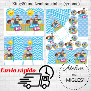 Kit c/80und lembrancinhas TEMA MUNDO BITA ROSA/AZUL (sem nome) - Envio imediato em Oferta na Shopee