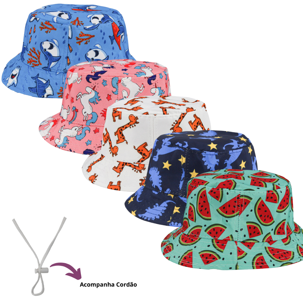 Chapéu Bucket Infantil Bebê Unissex 3 Meses a 5 Anos Proteção Solar