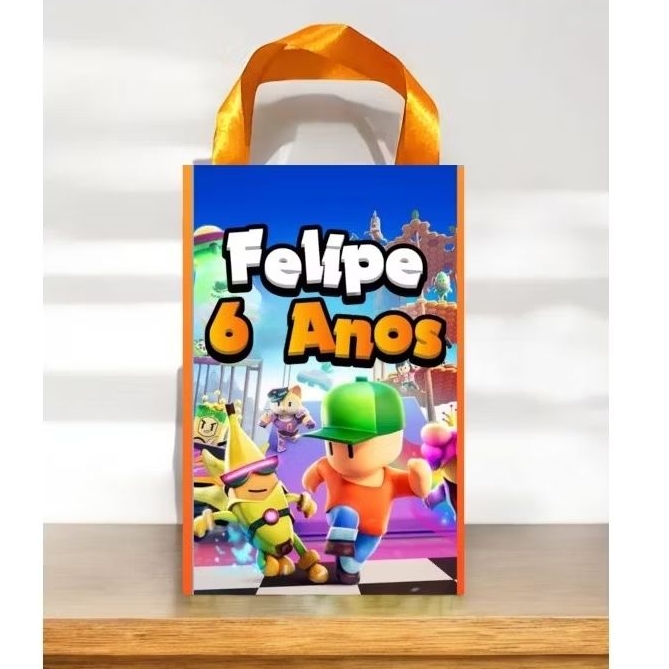 15 uni Sacolinhas Personalizadas/Sacola Surpresa Aniversário Stumble Guys/Com Nome e Idade