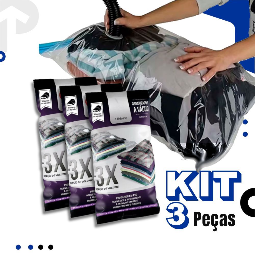 Kit 3 Sacos a Vácuo 50x60cm Organizador para Roupas Mala Cobertor Organização Guarda Roupa em Oferta na Shopee