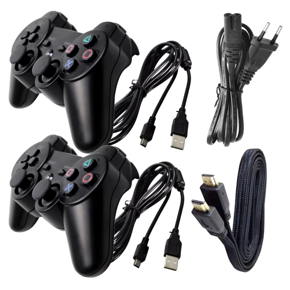 Kit Ps3 2 Controles + 2 Cabos + Cabo Força + Hdmi 4K Playstation 3 Kit Acessórios Compatível Com Ps3