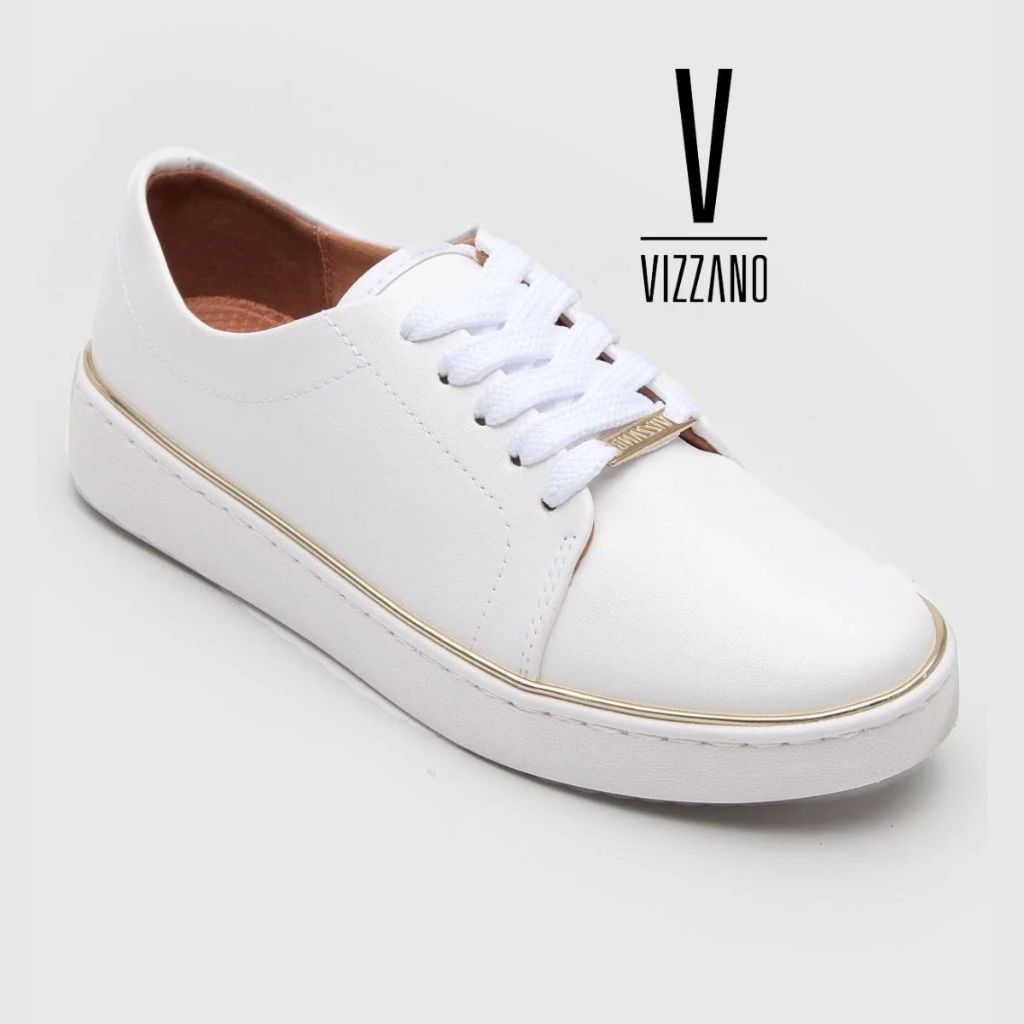 Tênis Feminino Casual Vizzano Branco Dourado Confortável Napa Sapatênis Original ENVIO IMEDIATO