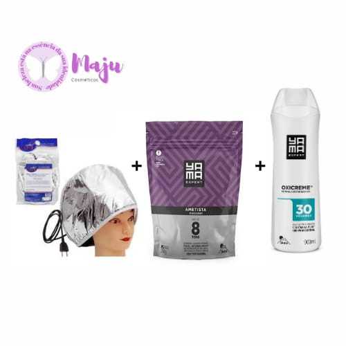 Kit Para Mechas Pó Descolorante Yamá Ametista 300g + Água Oxigenada 30 volumes 900ml + Touca Térmica Santa Clara 220v.