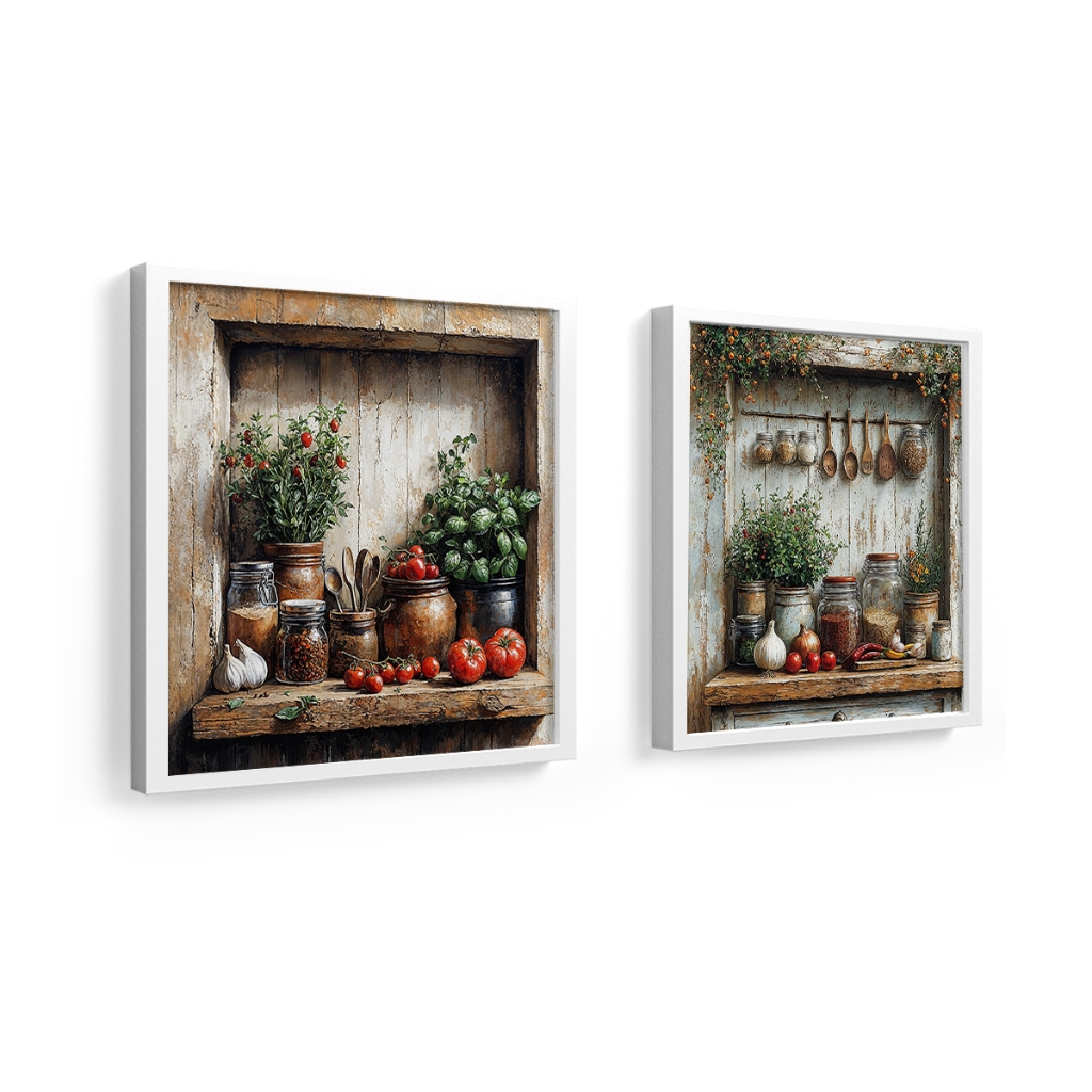 Kit 2 quadros 18x18 cm, cozinha, bistrô, gourmet, vintage