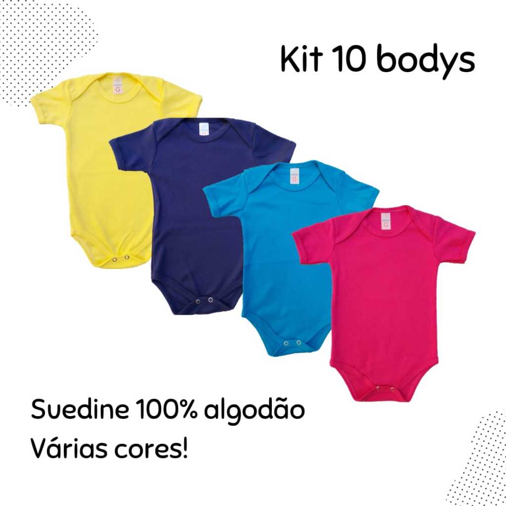 Kit 10 peças BODY (Manga Curta) Suedine 100% Algodão (Variedades de Cores) Lisos em Oferta na Shopee