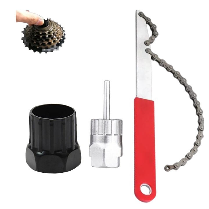 Kit Chave Cassete Ferramenta Remoção Cassete Corrente Chicote + Chave Extrator Roda Livre Catraca K7