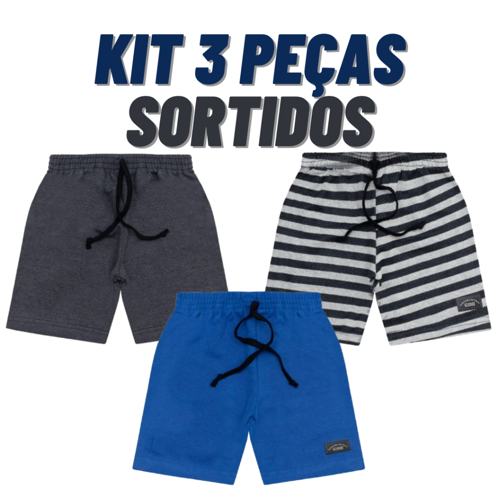 Kit 3 Bermudas Infantil Juvenil Menino Moletinho de Algodão Sortido Roupas de Verão