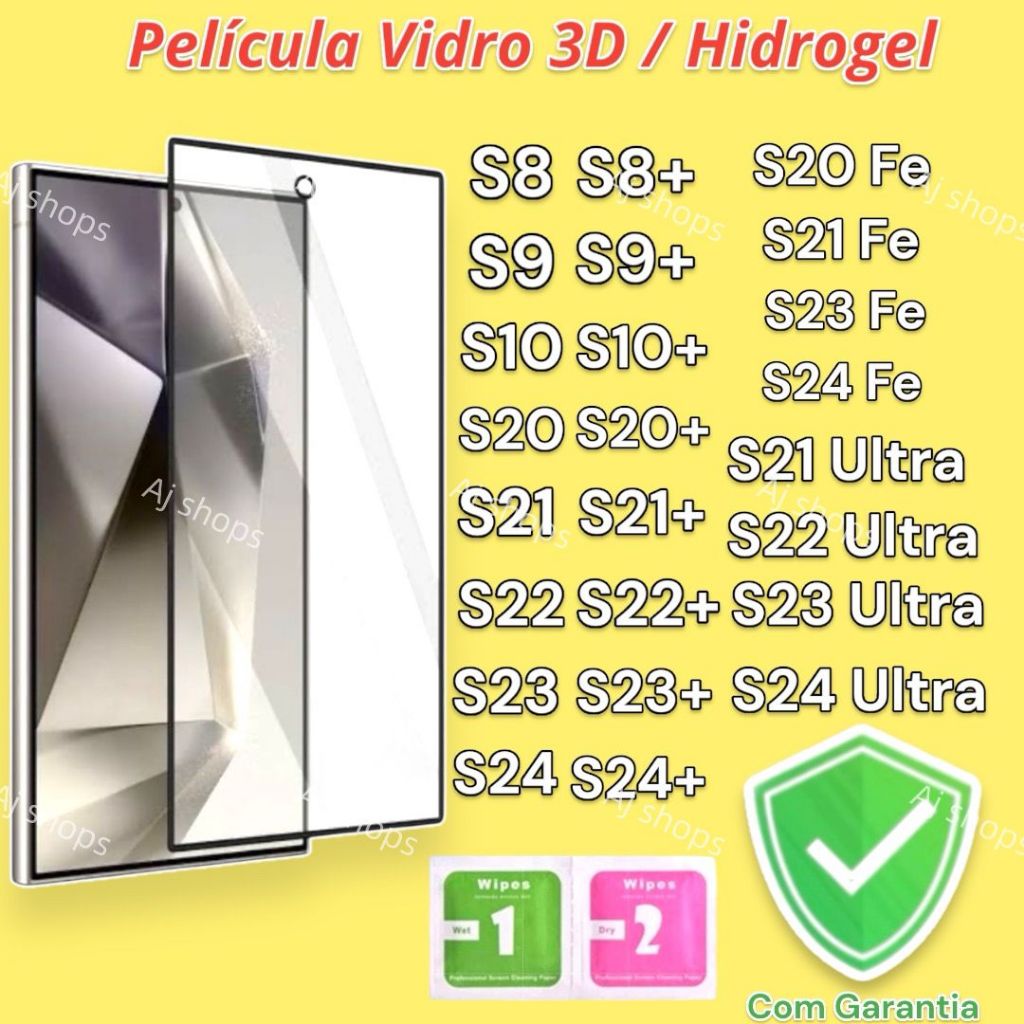 Película Vidro 3d / Hidrogel Para Samsung Galaxy S8 S9 S10 S20 S21 S22 S23 S24 5G Plus Fe Ultra + em Oferta na Shopee