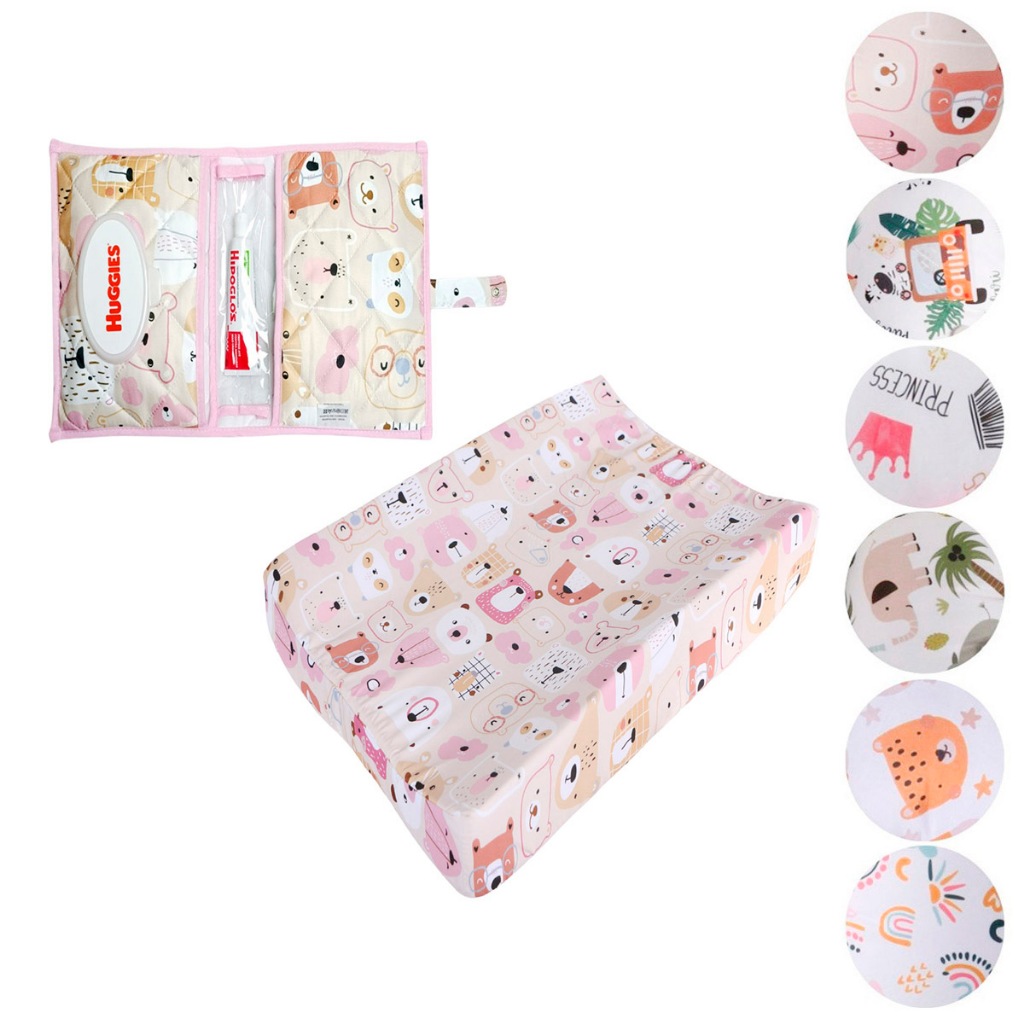 Kit Trocador de Fraldas Anatômico Impermeável + Porta Fralda Lenço Pomada Bebê Menina Menino