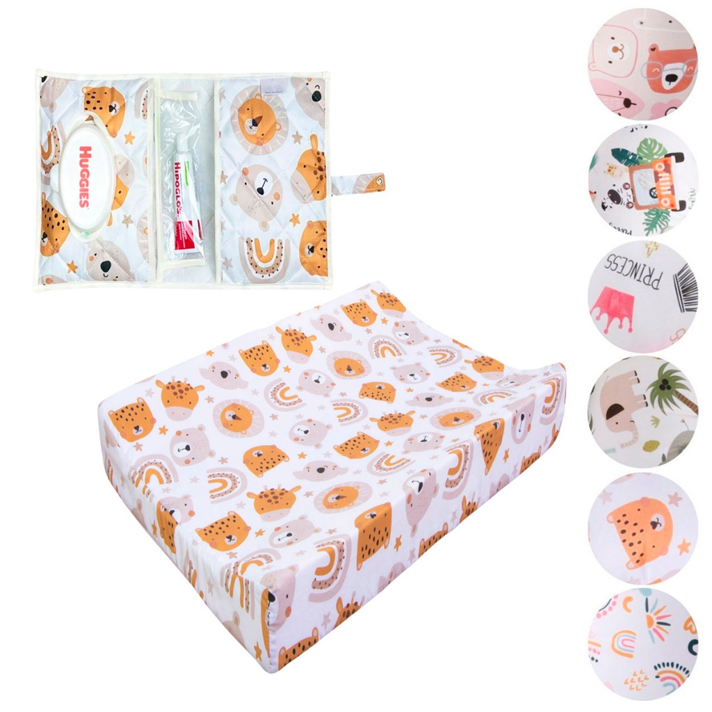 Porta Fralda Lenço Pomada + Trocador Anatômico Impermeável Para Bebê Menina Menino 02 Peças