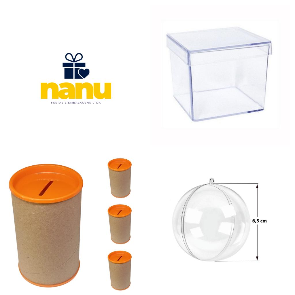 Kit duplo luxo- 30 Cofrinhos + 30 Esferas acrilicas 6,5 cm + 30 Caixinhas 5X5  - Lembrancinhas festa