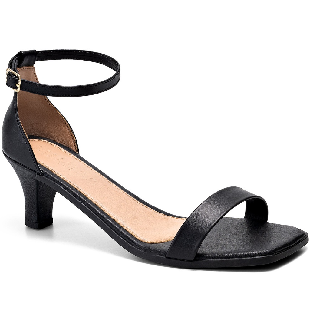 Sandália Feminina Lumiss Salto Baixo Fino Confortável Clássica Bico Quadrado Preto em Oferta na Shopee