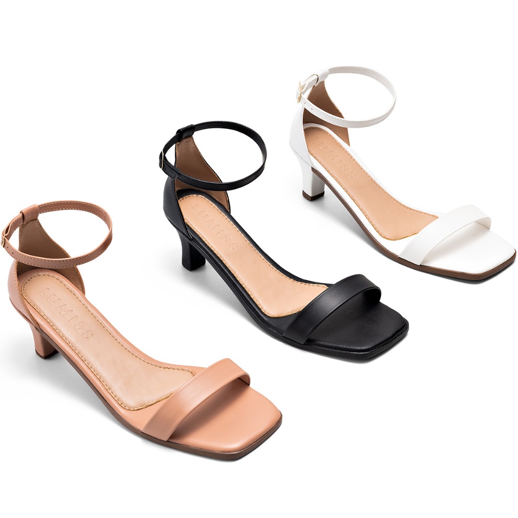 Sandália Feminina Lumiss Bico Quadrado Salto Fino Baixo Clássica Confortável em Oferta na Shopee