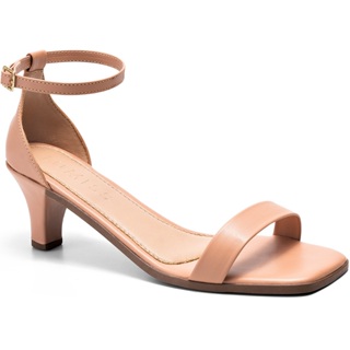 Sandália Feminina Lumiss Salto Baixo Fino Confortável Clássica Bico Quadrado Nude em Oferta na Shopee