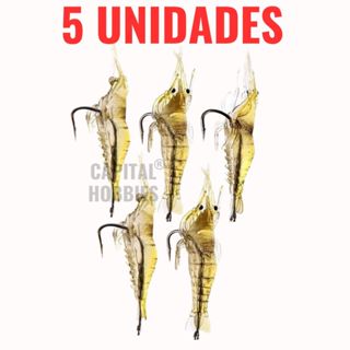 Kit 5 Iscas Artificiais Camarão Aromatizado De Silicone Com Anzol de 4 cms e 1,2 gramas Pesca Tucunaré Traíra Curvina em Oferta na Shopee