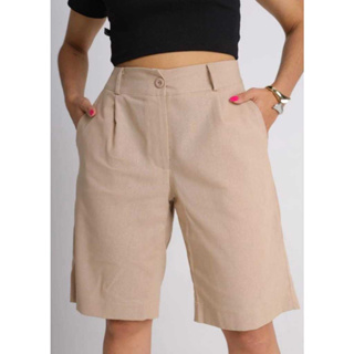Bermuda Feminino Social Linho Rústico Elegante com Bolso Tendência Pantacur em Oferta na Shopee