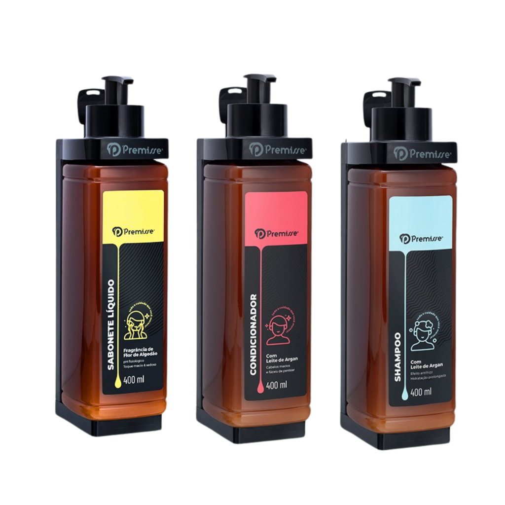 Dispenser De Parede Porta Sabonete Líquido Shampoo Hotel suporte para box chuveiro banho frescor higiene pousada resort