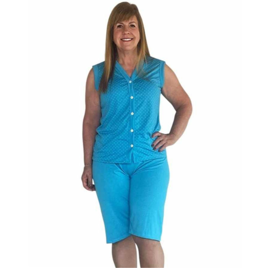 Pijama Pescador Conjunto ABERTO botão amamentar cirurgia, gestante Bermuda malha roupas femininas em Oferta na Shopee