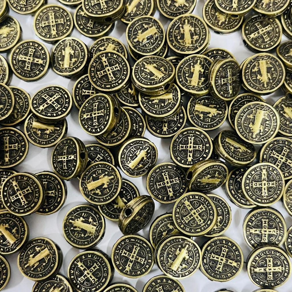 100 Passantes para Terço São Bento Ouro Velho - Passante medalha São Bento para Terços e Pulseiras