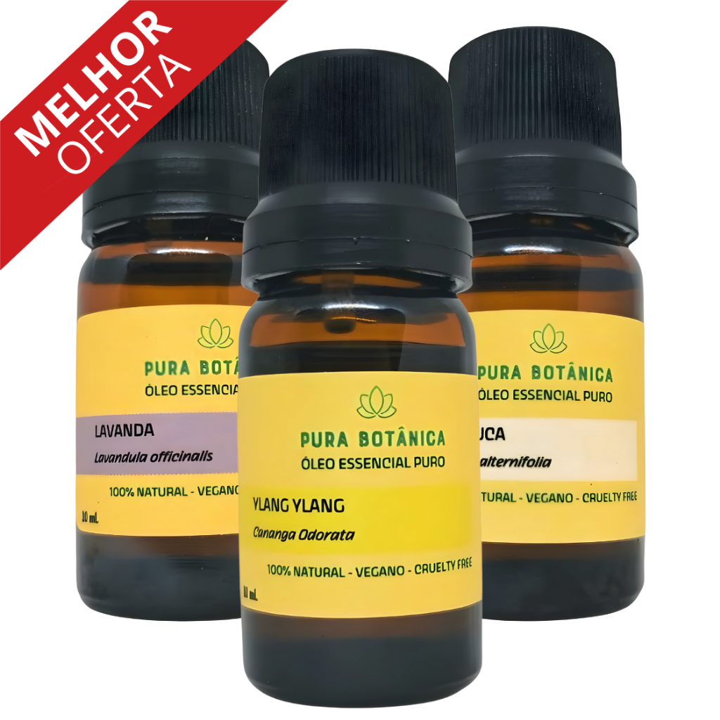 Kit Rotina Skincare- Óleo Essencial Lavanda, Melaleuca, Ylang Ylang, Aromaterapia, Difusor, Massagem