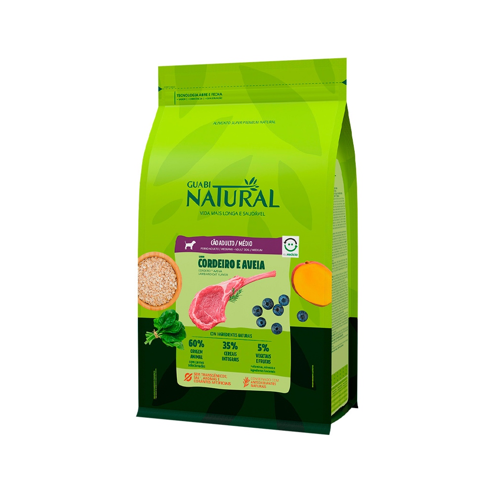 Ração Guabi Natural Para Cães Adultos de Raças Médias Sabor Cordeiro & Aveia - 2.5kg