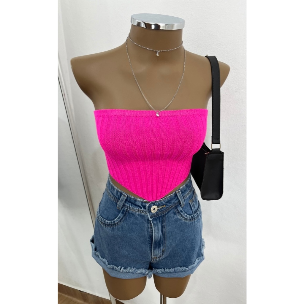 Top Cropped em Tricô Modal | Top Tomara que Caia com bico em V