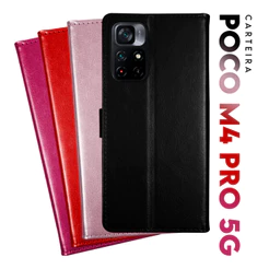 Capa Case Capinha Carteira Flip Cover Couro Sintético PRETA Xiaomi Poco M4 Pro 5g tela 6.6 pol. Cell in Power25