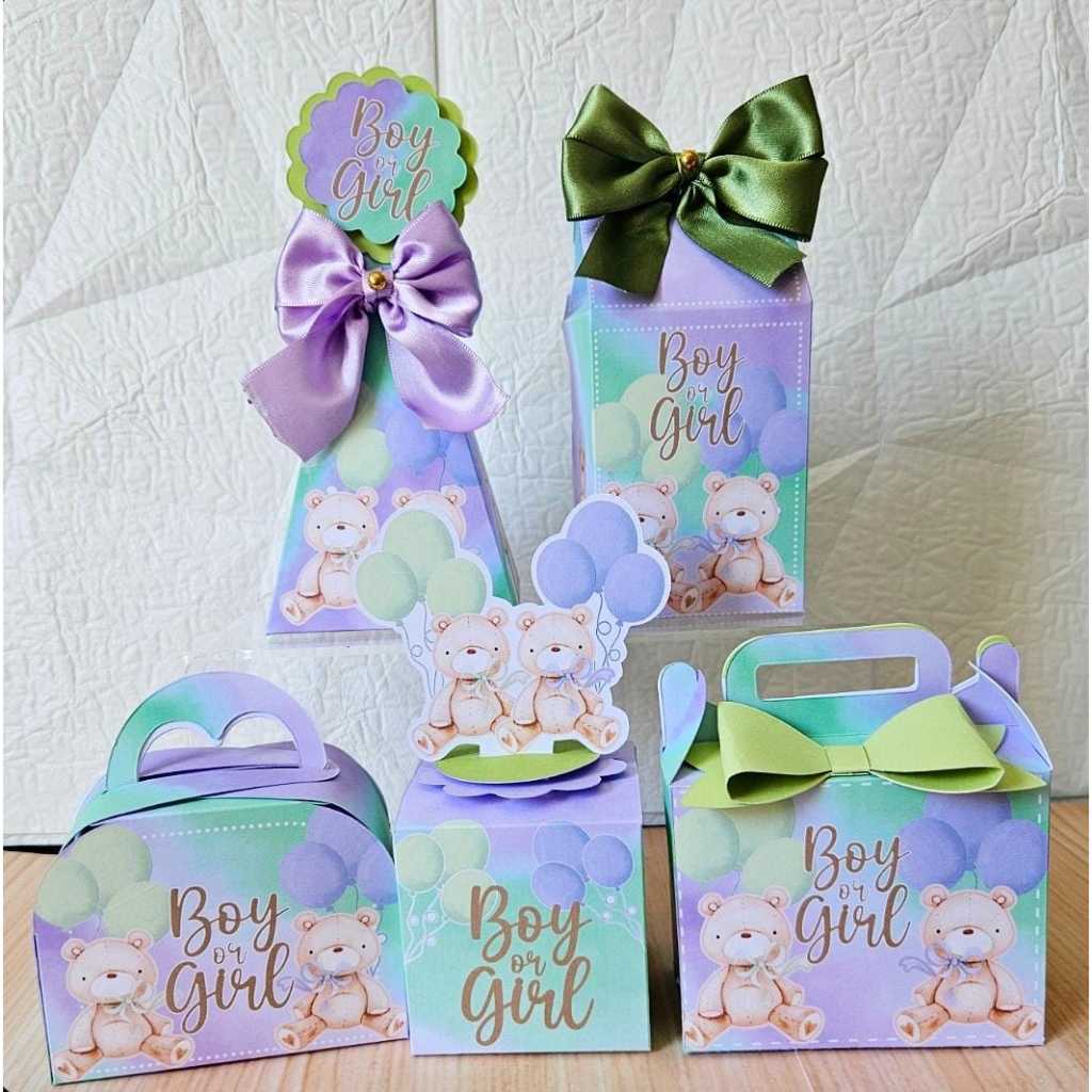 Kit Festa Chá Revelação Ursinhos Caixinhas Personalizadas lembrancinhas para Festas PEGUE E MONTE