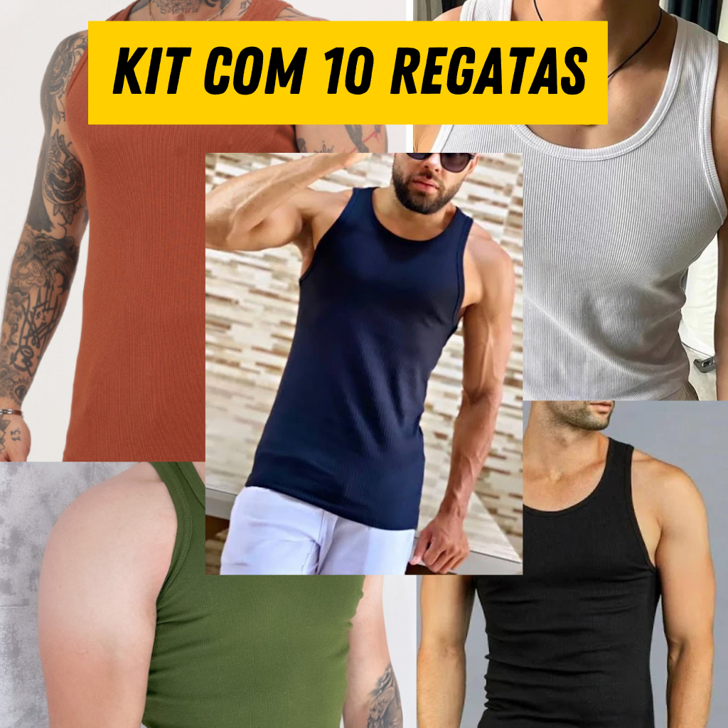 kit com 10 Regatas Caneladas americana básica em Oferta na Shopee